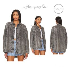 Free People We The Free Madison City Oversized Washed Black Denim Jacket